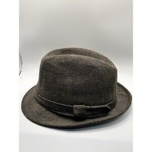 Dorfman Pacific Fedora Hat Brown Herringbone Wool Blend Mens Small Trilby